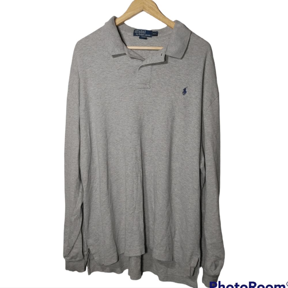 POLO Ralph Lauren Vintage Tag Pony Long Sleeve Polo Shirt Light Gray XXL